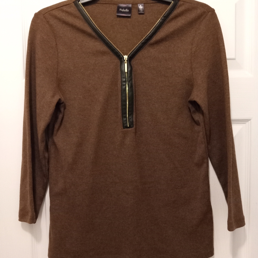 Rafaela Brown Zip-Up Top